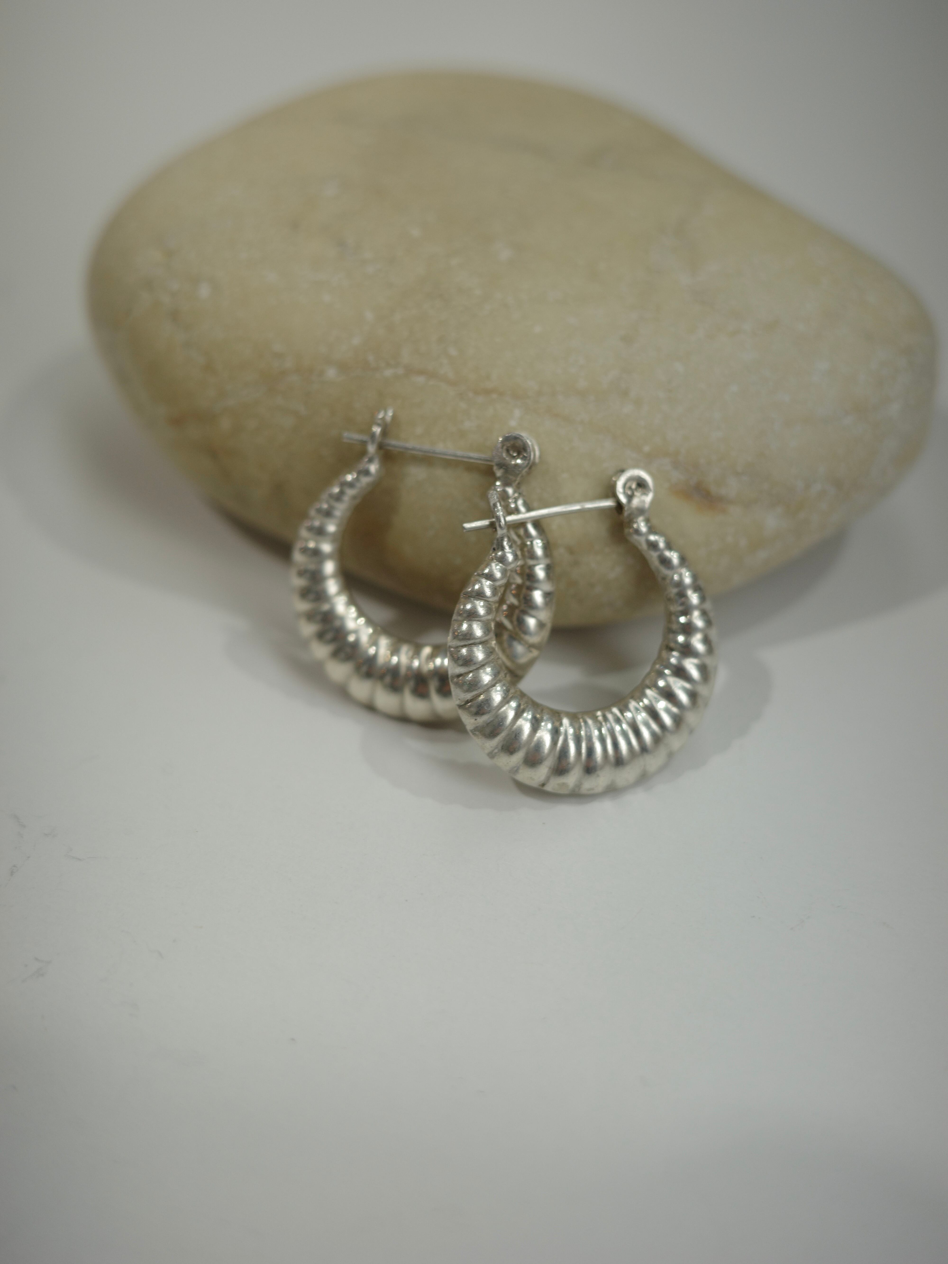 <vintage silver925>ribbed hoop pierce 3