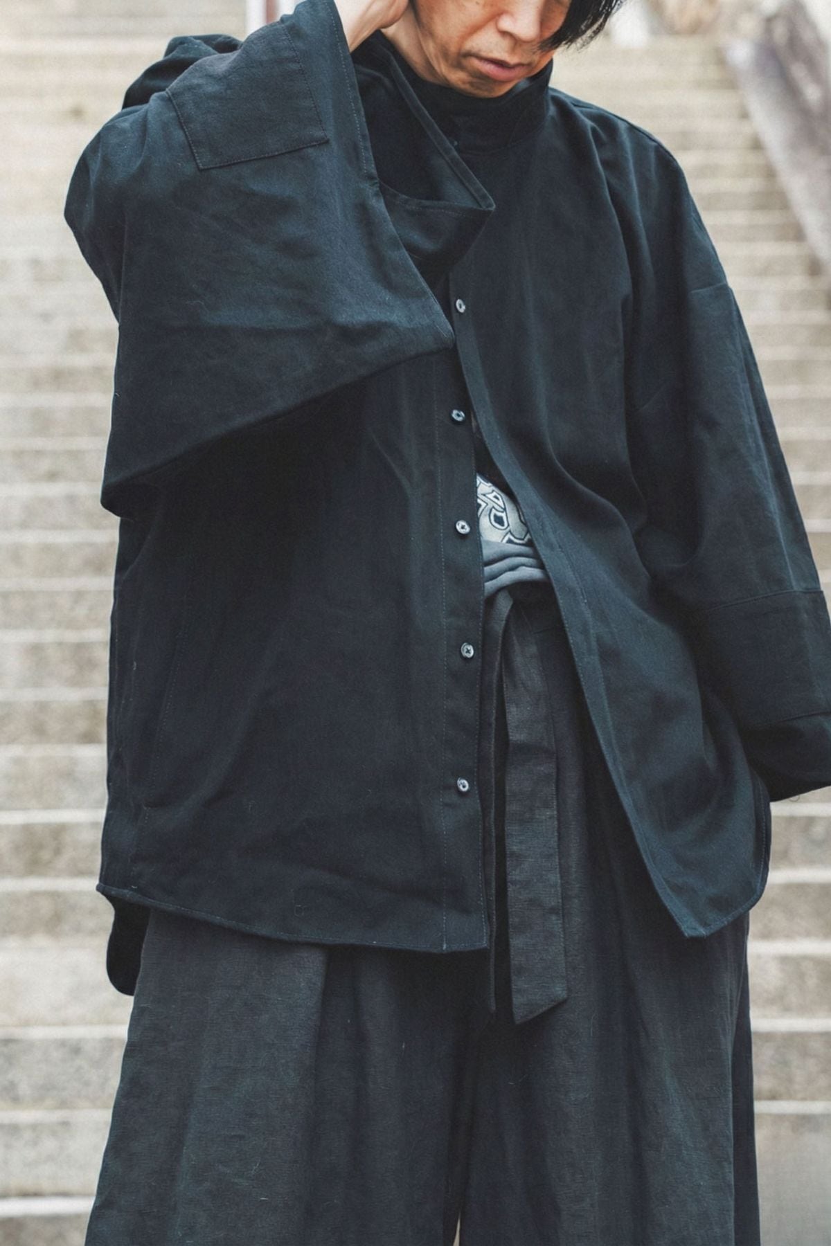 Web限定｜完全受注生産】Kimono Denim Shirt -黒蛇革×黒蛇DENIM-｜神龍