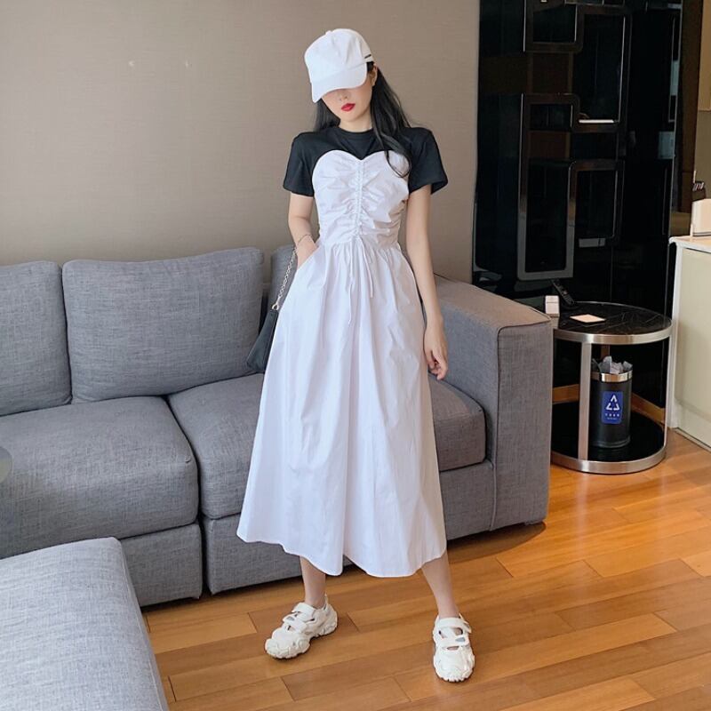 プリーツドレス サマーウェストスリムスカート 夏物 ハンチェンe80530127720