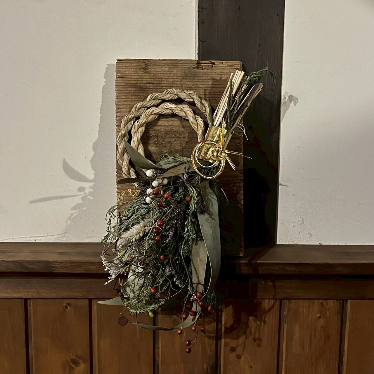 古材✕ドライフラワー✕真鍮✕しめ縄【Dried Flower Japanese wreath】
