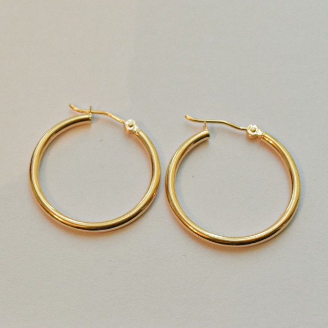 14K Gold Skinny Hoops - M