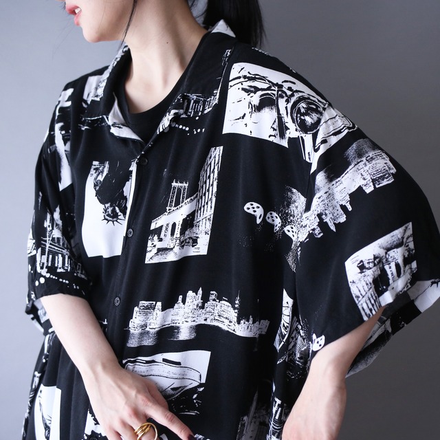 "black×white" photo graphic pattern XXXL over silhouette h/s shirt