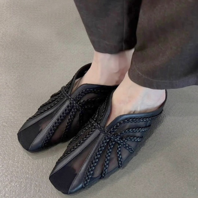 Sheer braided square toe mules C1611