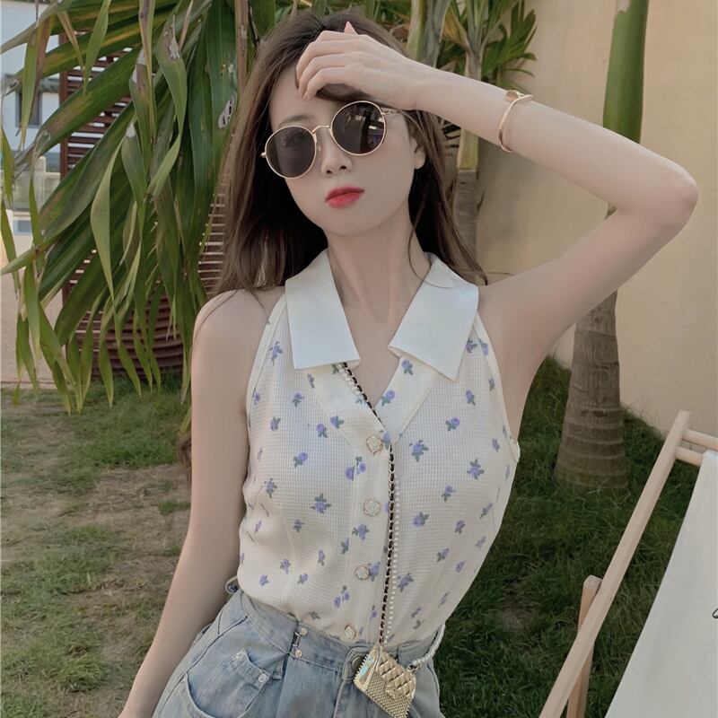 スタンダードホルターニットサマートップス レトロ 大人ガーリー スウィート キュート カジュアル 夏物 ガールズファッション57795878392