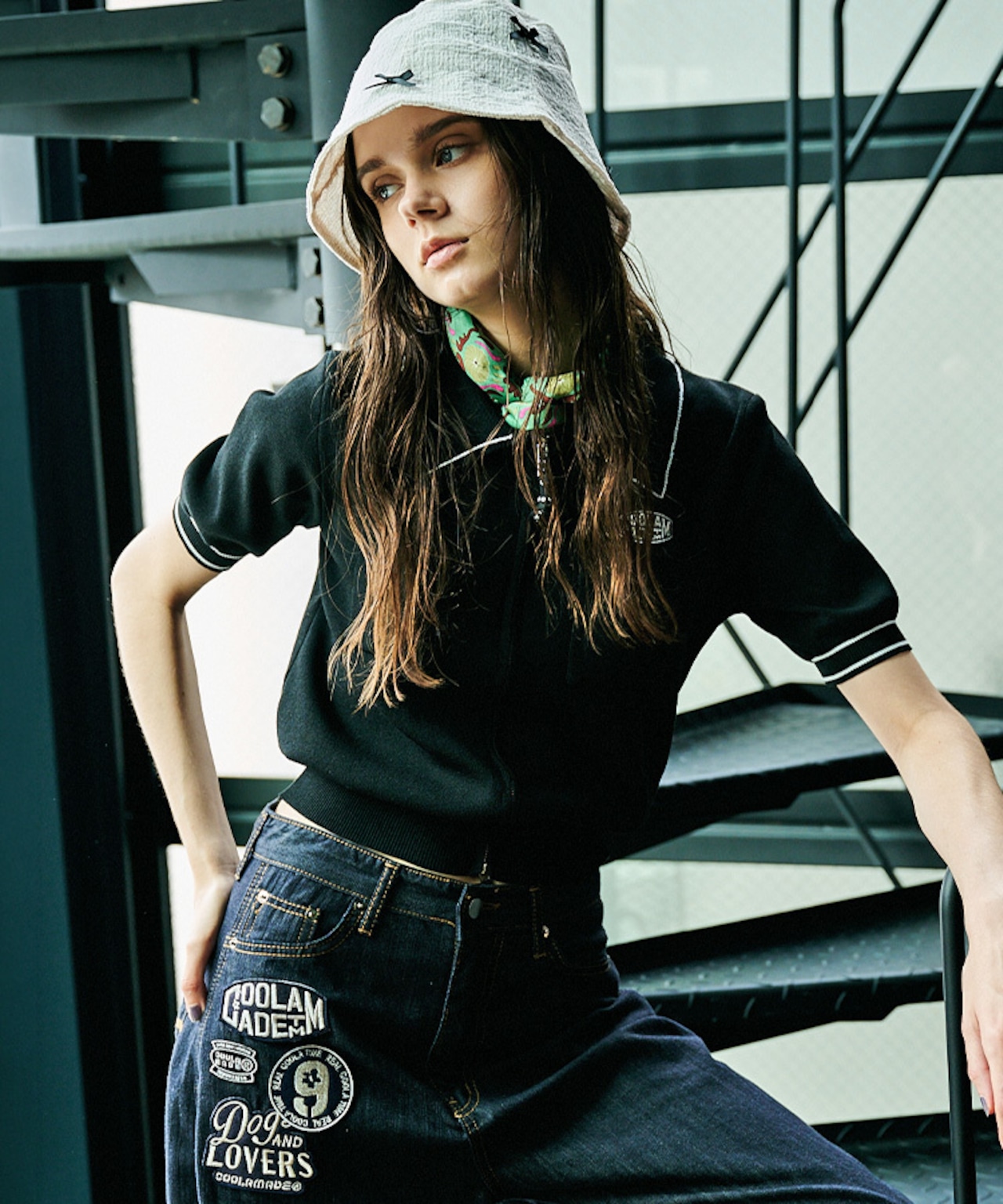 ジップアップポロニットTOPS (BLACK) CQ-49027