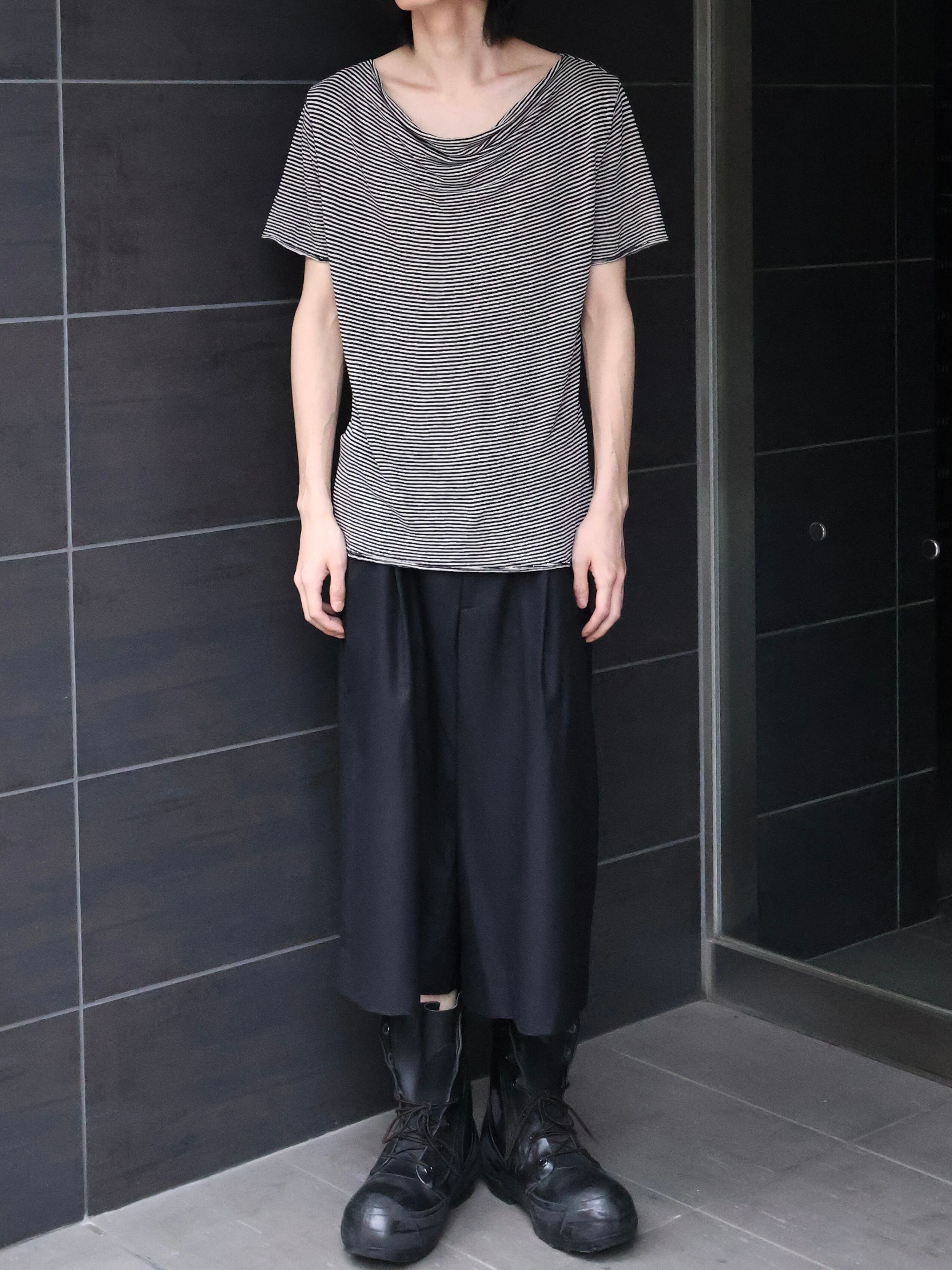 5351 pour les homme】drape neck border top | blendmarket