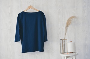 七分シャツ 裾フラット navy