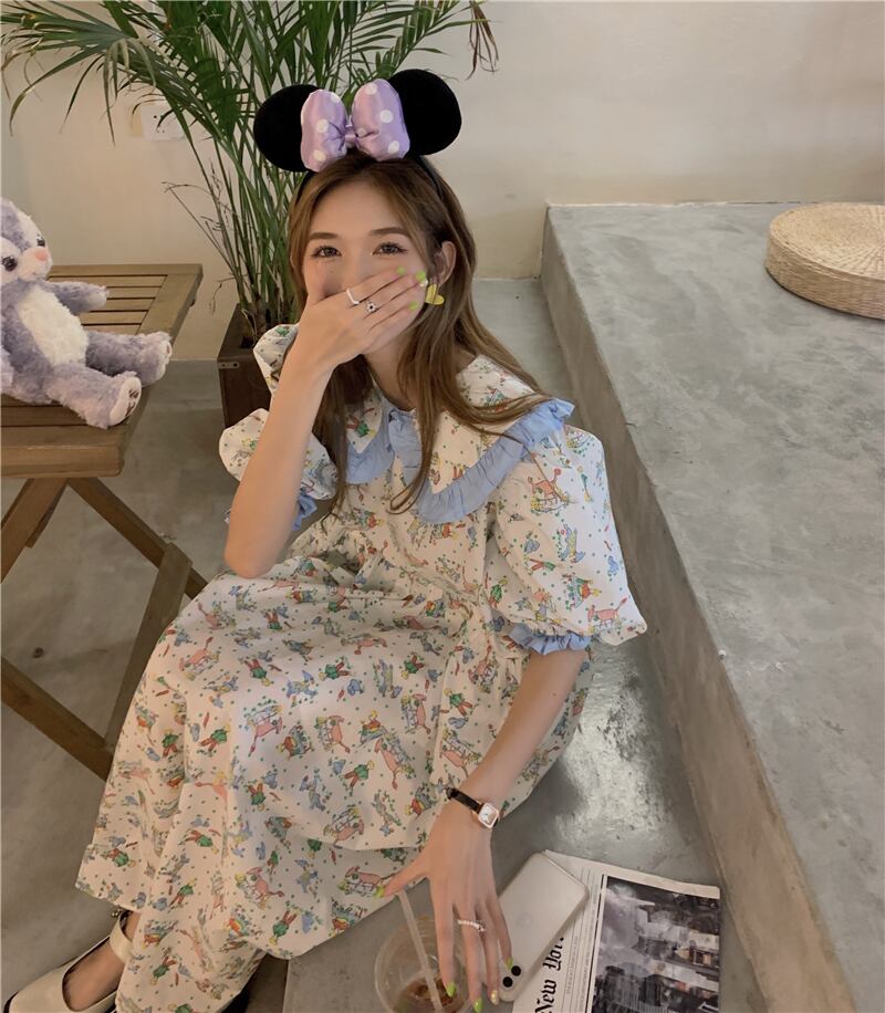 カラースリーブフローラルドレス サマールーズロングスカート 大人ガーリー スウィート キュート カジュアル 夏物 花柄 モンロー64508149320