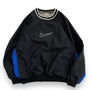 90年代〜 size:L【 NIKE 】ナイキ ナイロンジャケット プルオーバー ピステ ラグランスリーブ ブラック ブルー 黒 青 古着 古着屋 高円寺 ビンテージ n40416