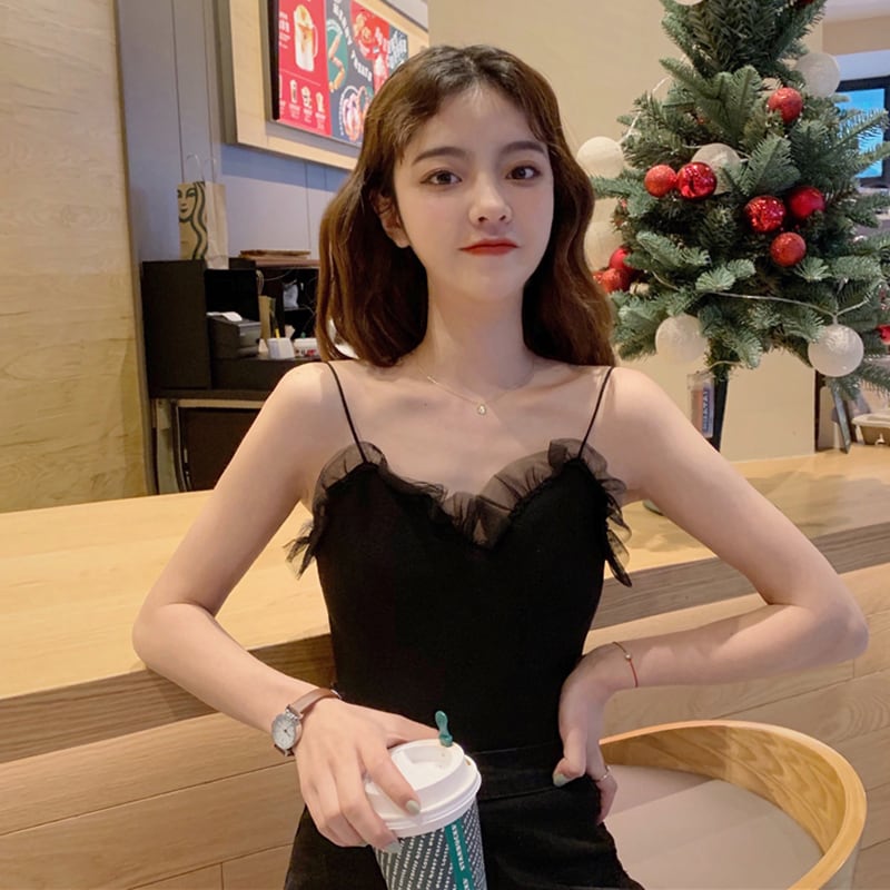 2020年夏の新しいスリムスリムセクシー露出鎖骨レースステッチスリムスリム女性キャミソール付き YY-ファッション32484195913