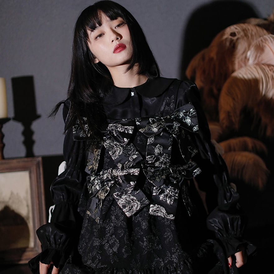 SEASONZ サブカル系 JSK ジャンパースカート 花柄 薔薇 刺繍 バック