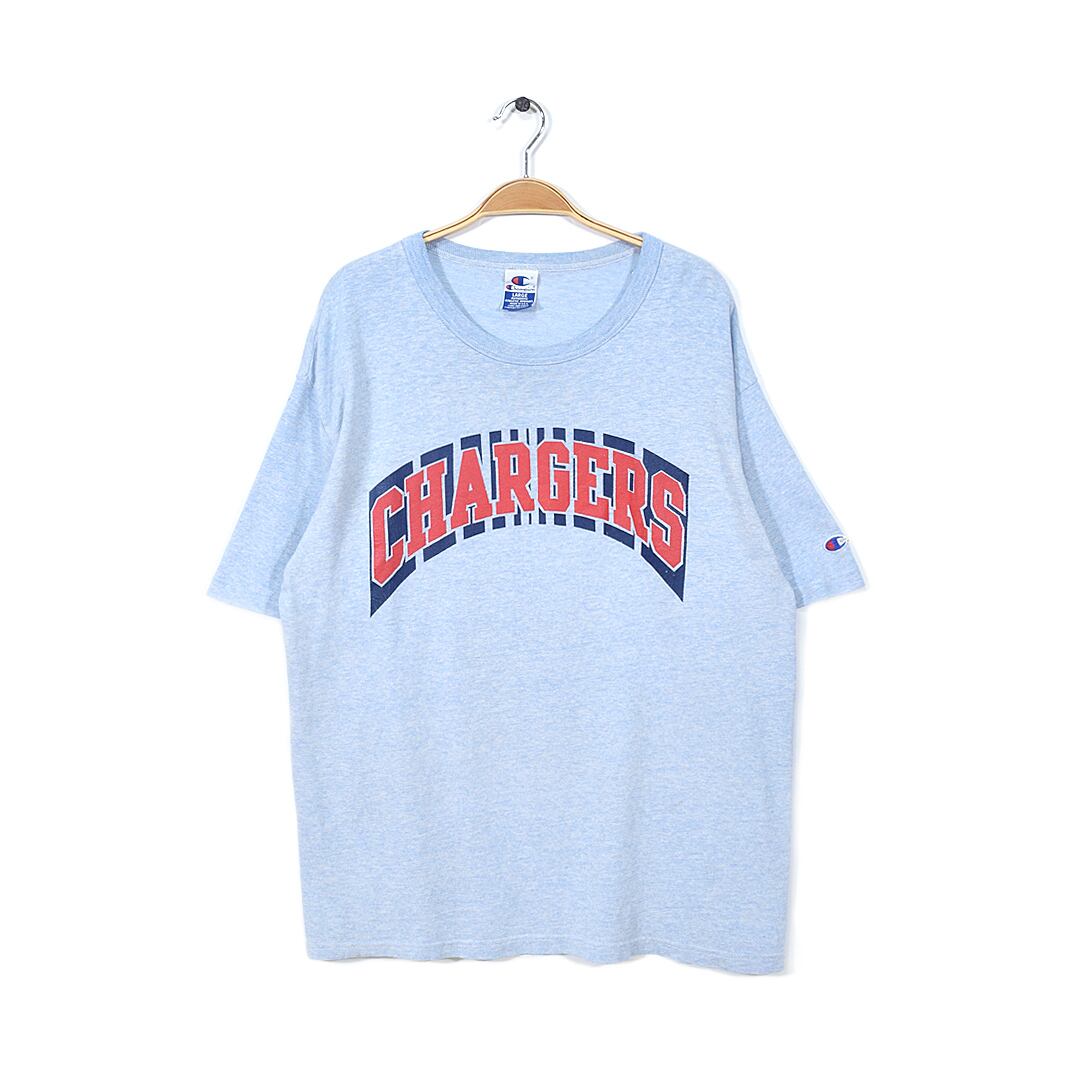 90s チャンピオン USA製 ヴィンテージTシャツ 青霜降り コットン アメカジ CHARGERS メンズL 古着 @BD0007