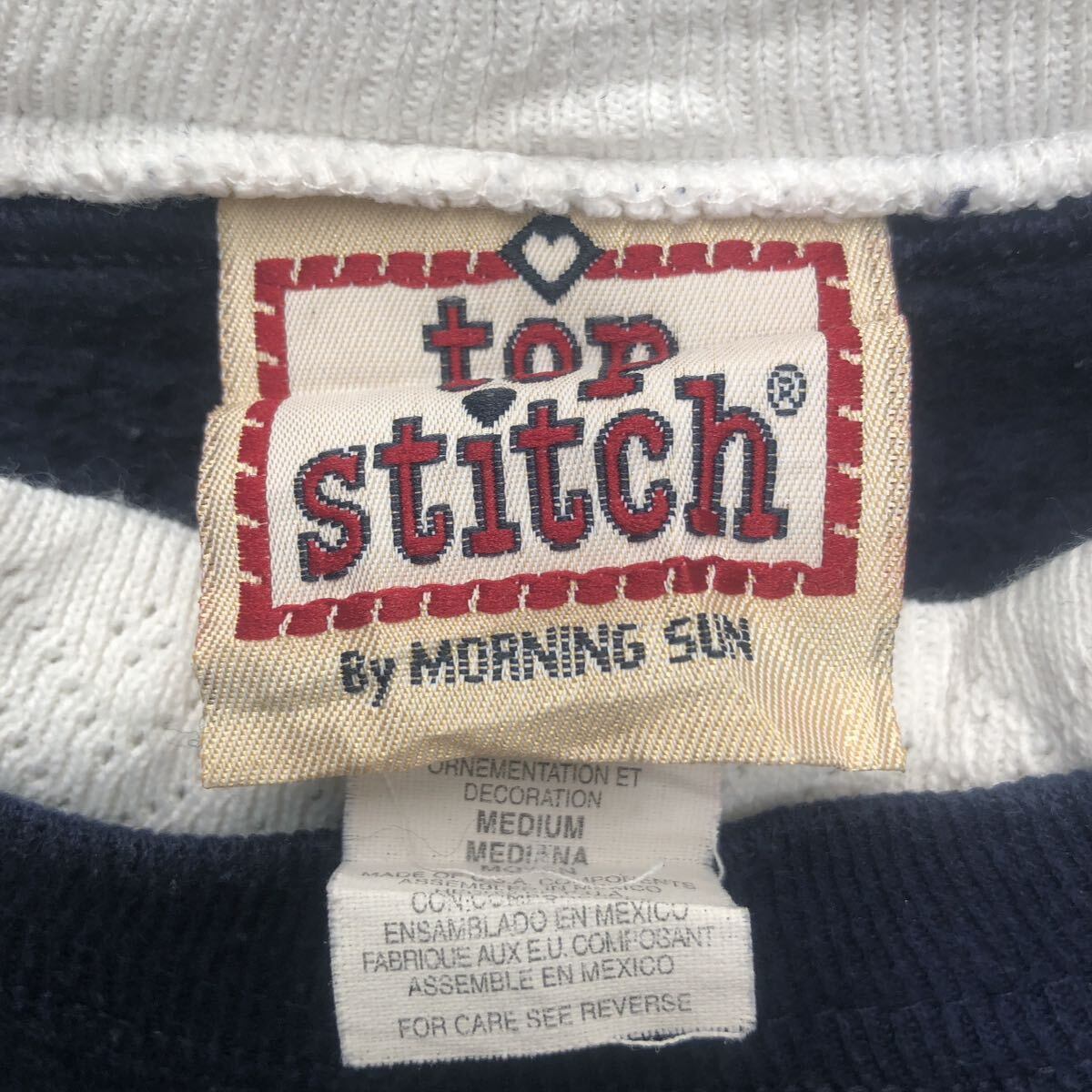 Top stitch プリント スウェット トレーナー M ネイビー 裏起毛 古着卸