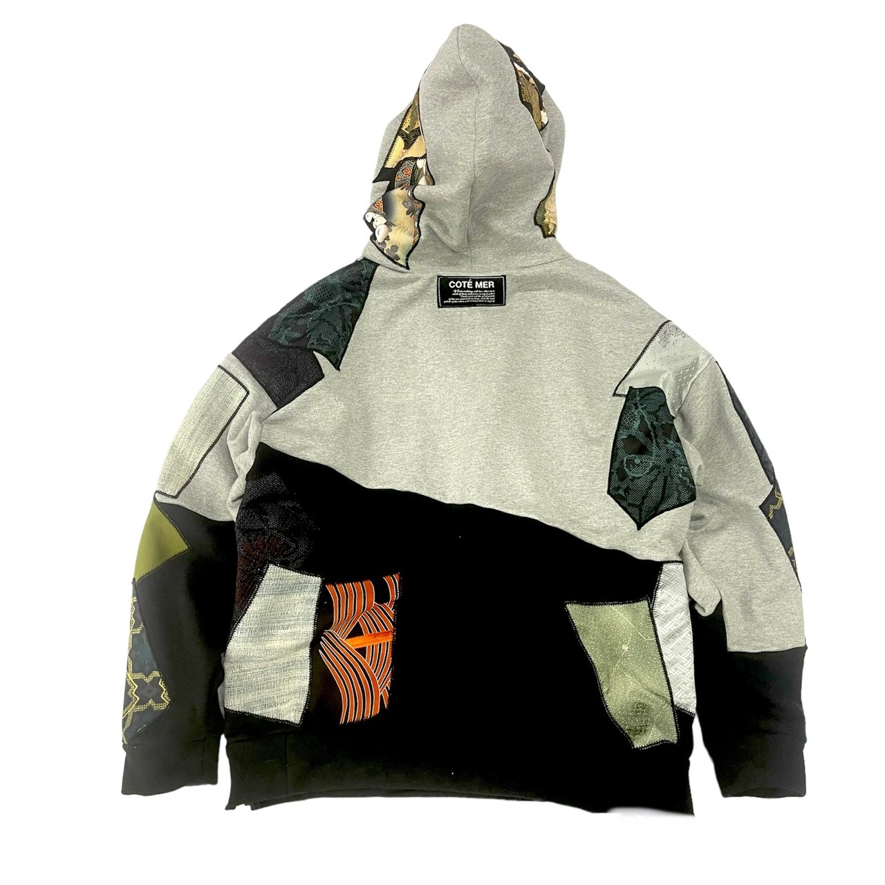 【hoodi38】 Remake Hoodie black・gray × kimono
