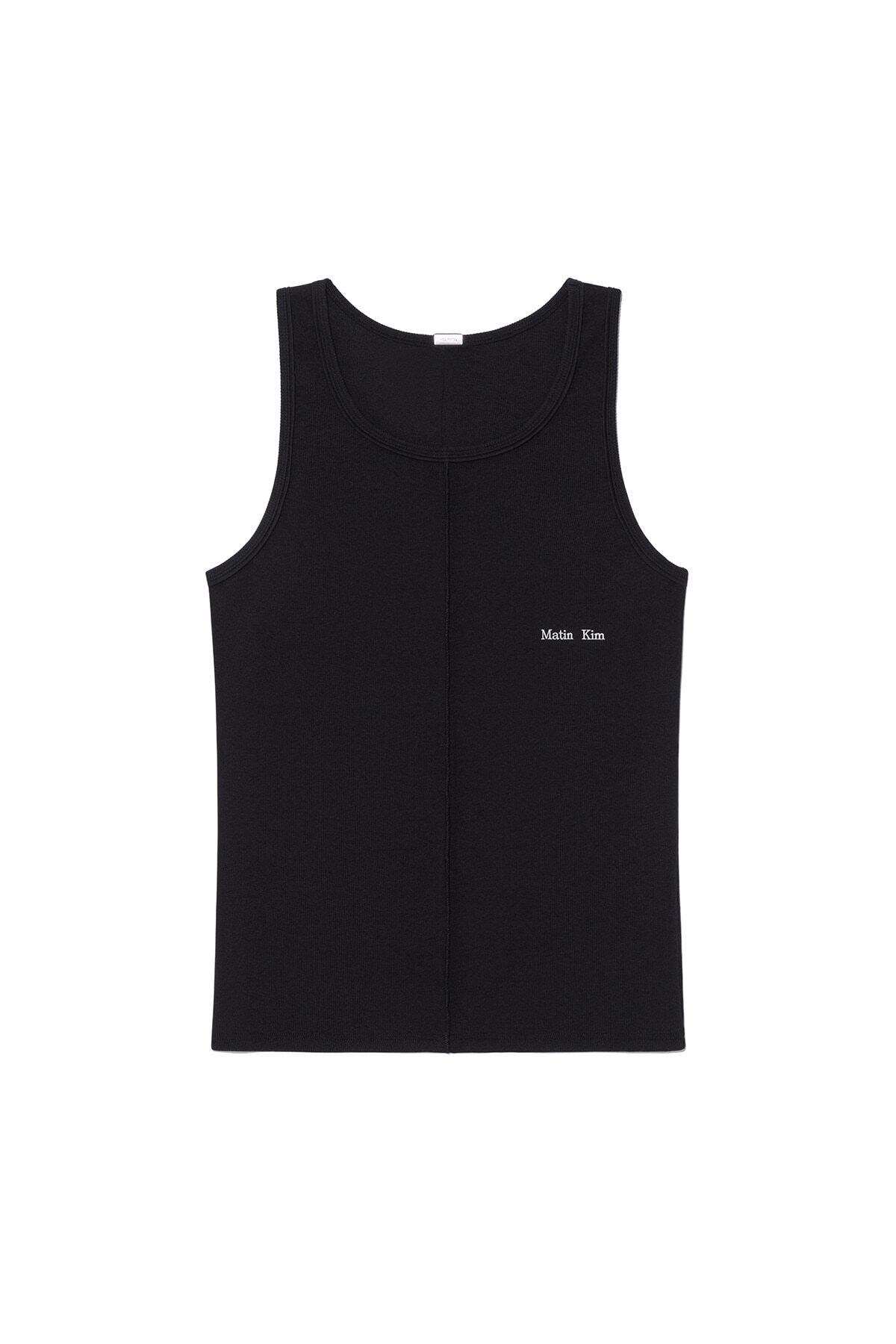 Matin Kim] SMALL LOGO PINTUCK SLEEVELESS TOP FOR MEN IN BLACK 正規
