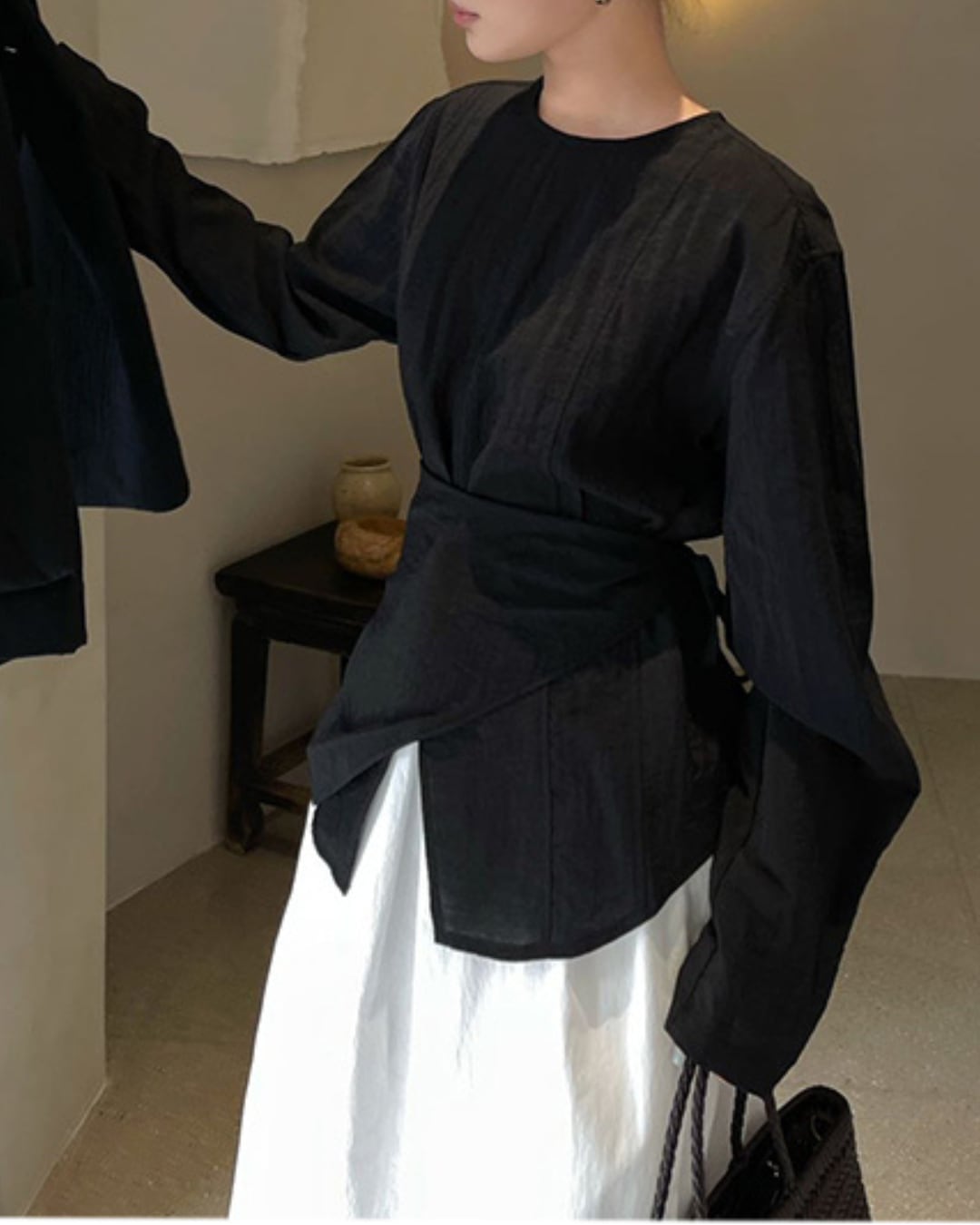 コットンミックスラウンドネックトップス A25035