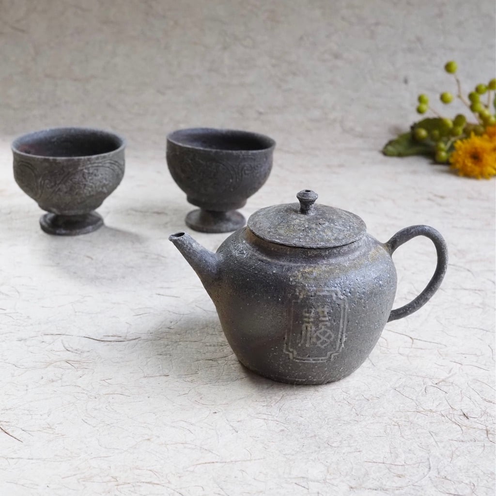 土本訓寛・久美子/焼締象嵌 茶壺/福寿1