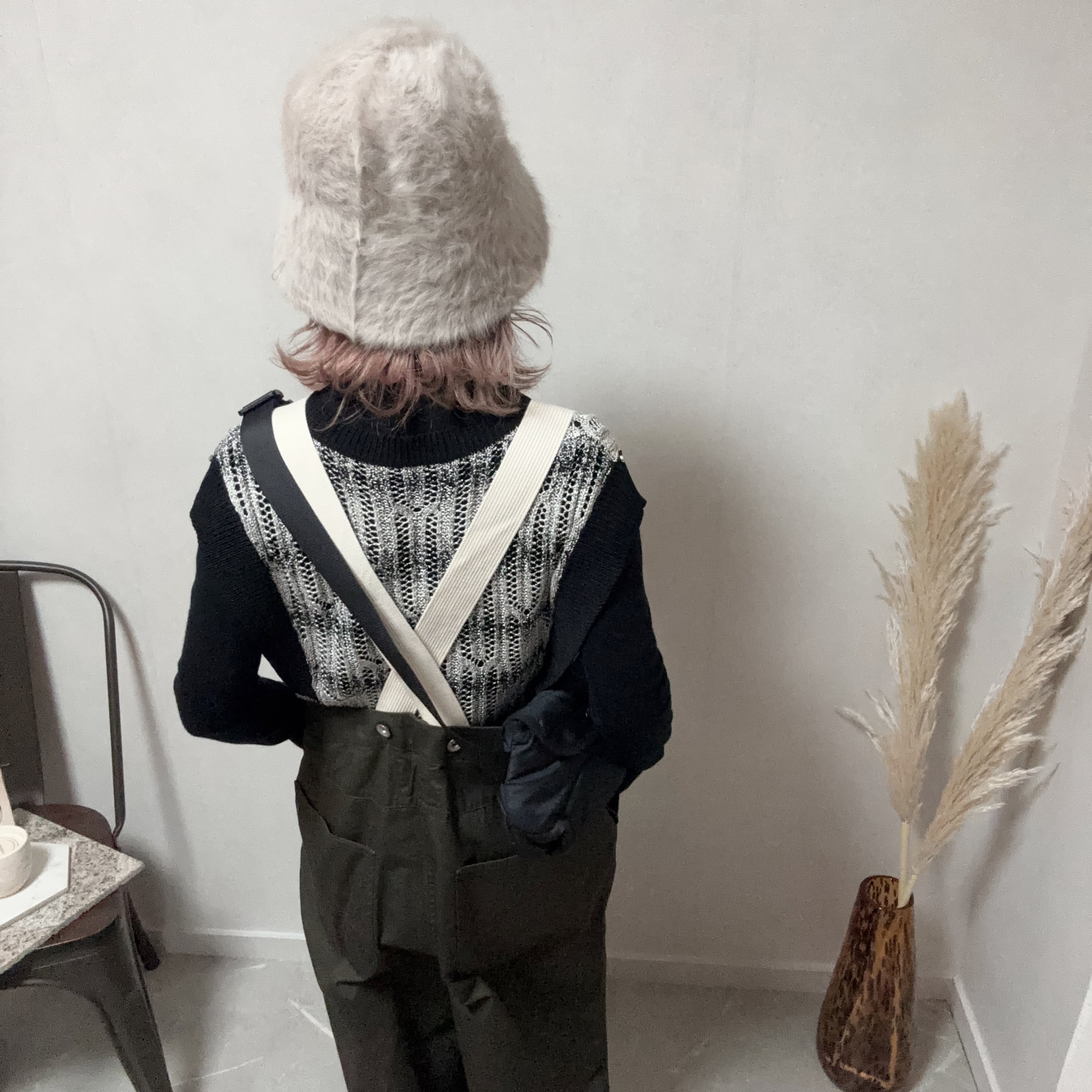 bicolor strap military salopette【Khaki】