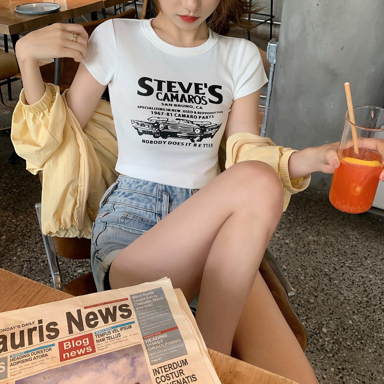 サマーホワイトショートTシャツ トップス 夏物 HUCHUJING60833715747