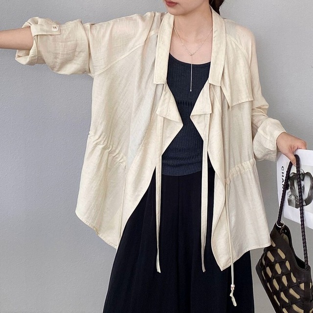 Lapel Drawstring Linen Mix シャツ ジャケット [26010274]
