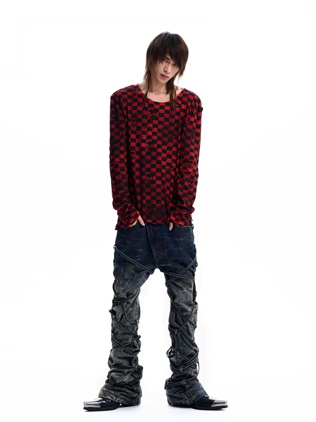 【STARTEXCEEDEND】SKULL CHECKERBOARD GRAPHIC LONG SLEEVE T-SHIRT