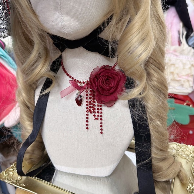 ゴスロリ通販 With U ゴスロリ チョーカー 薔薇 ミステリアス レース ゴシック ダークファッション 病みかわいい