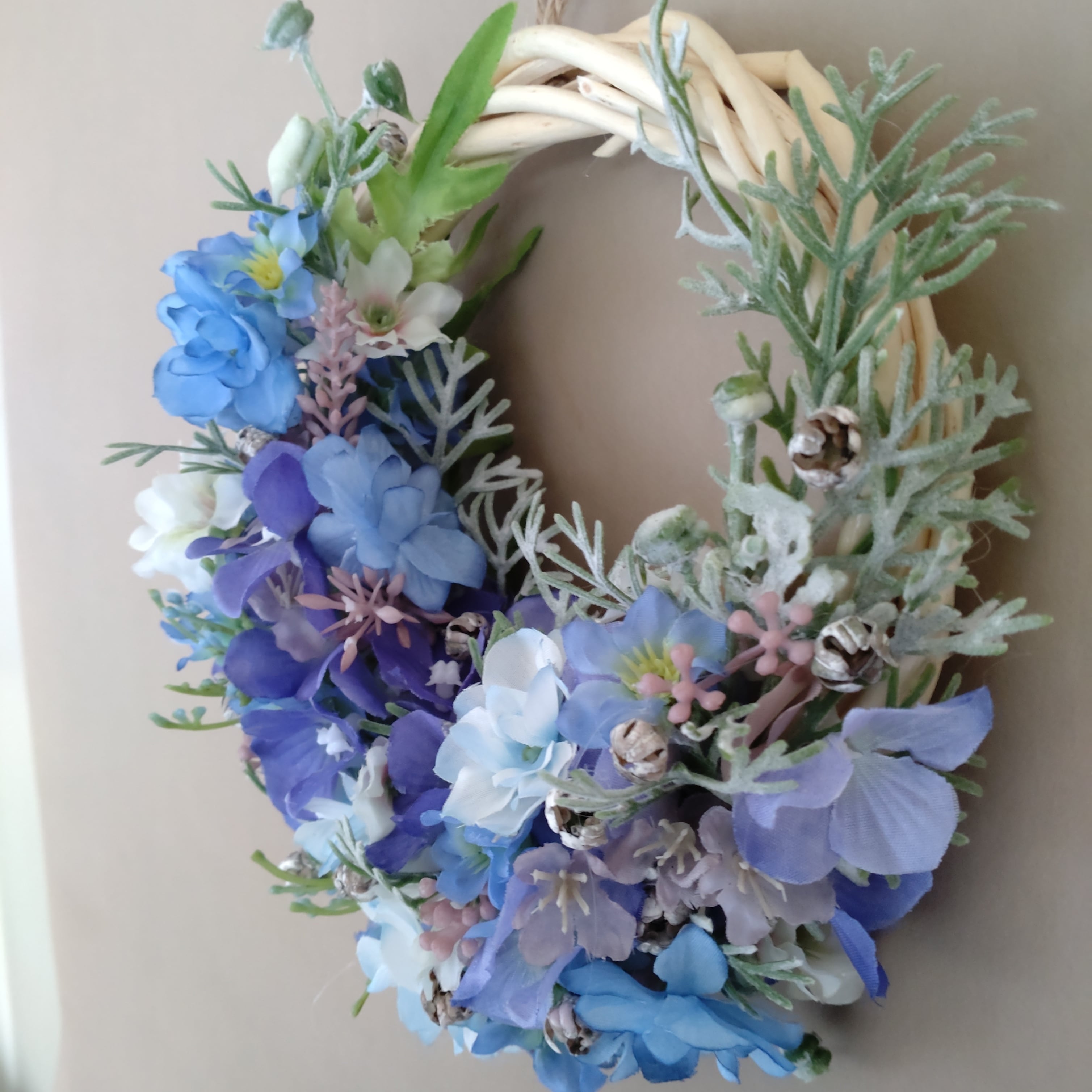 Natural＊デルフィニウムとホワイトリース＊ドライフラワーリース