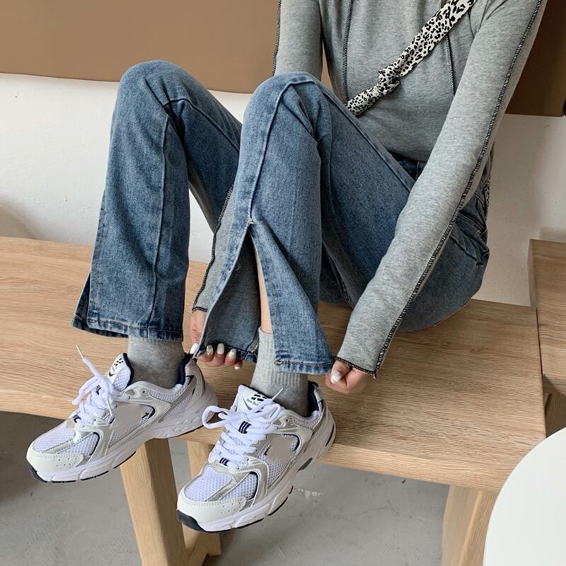 ジーンズ スプリングオータムパンツ ルーズハイウェストウェスト薄手 レッド 春物 秋物 スーパーモール82904454539