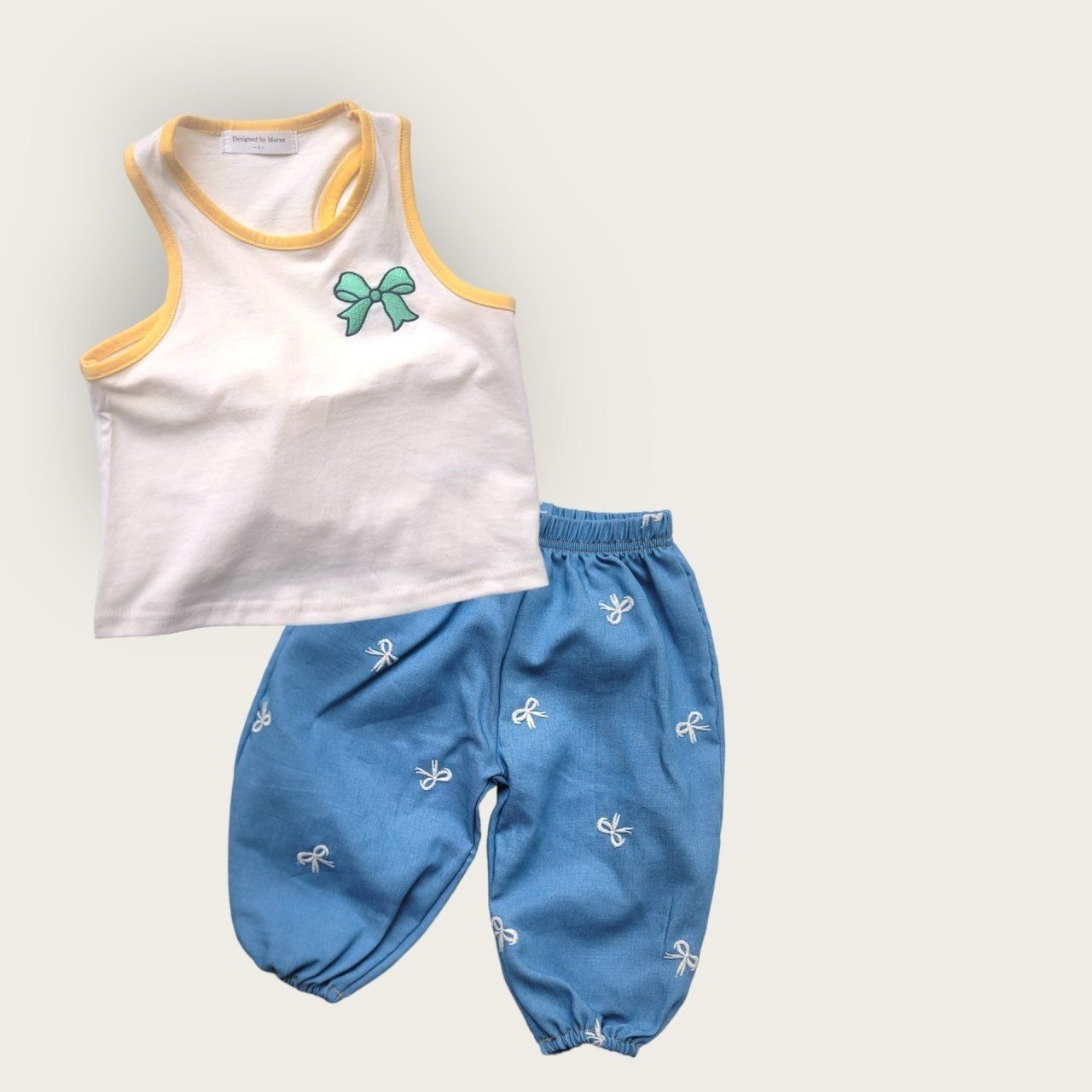 [Moran bebe] Denim Ribbon Baggy Pants / [모란] 청리본배기바지