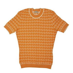 フェンディ ズッカ柄 ニットTシャツ 半袖 サイズ38 FZX649 オレンジ レーヨン ポリエステル ナイロン レディース FENDI 【中古】