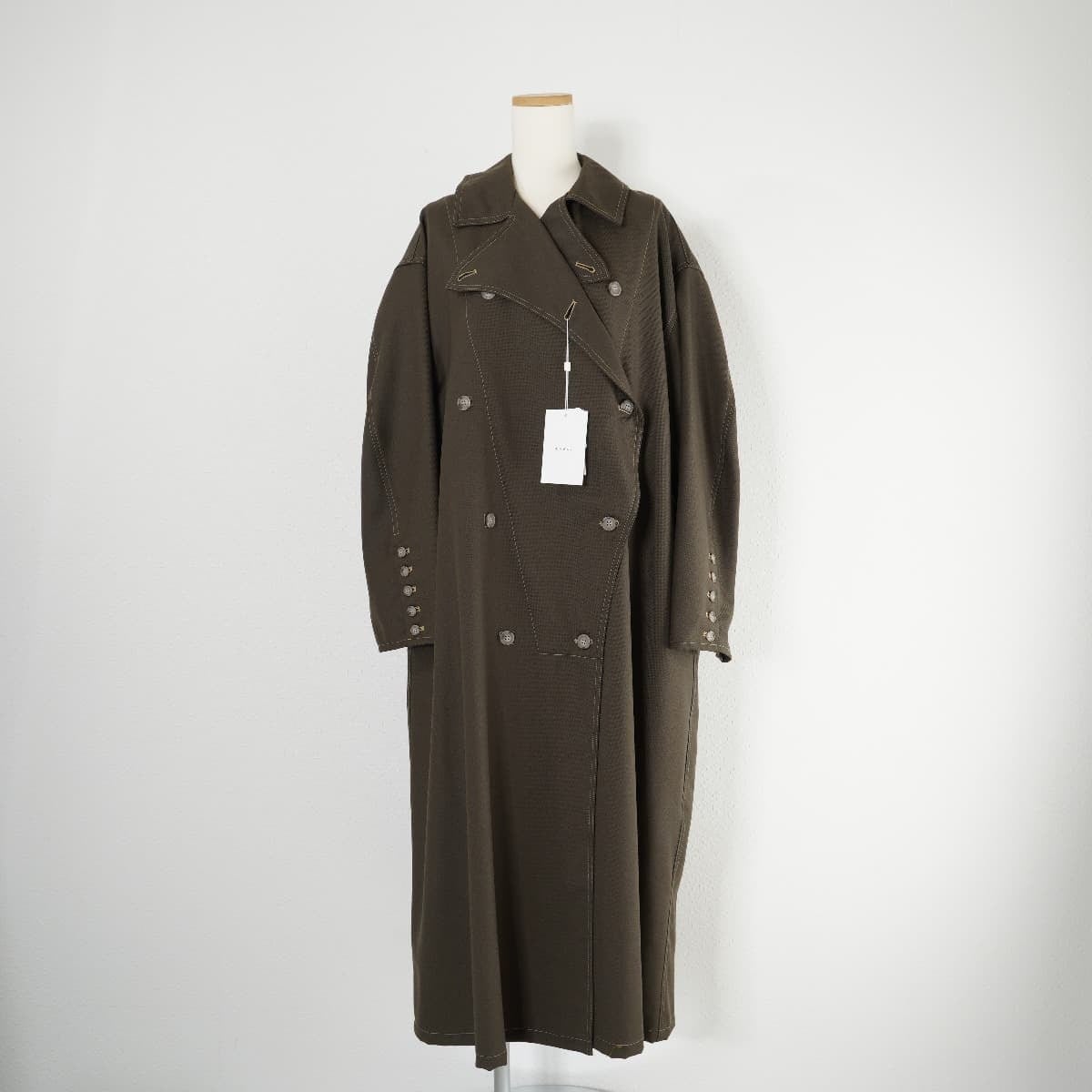 Ameri VINTAGE WAVE FRONT OVER COAT カーキ S素材ウール - トレンチコート