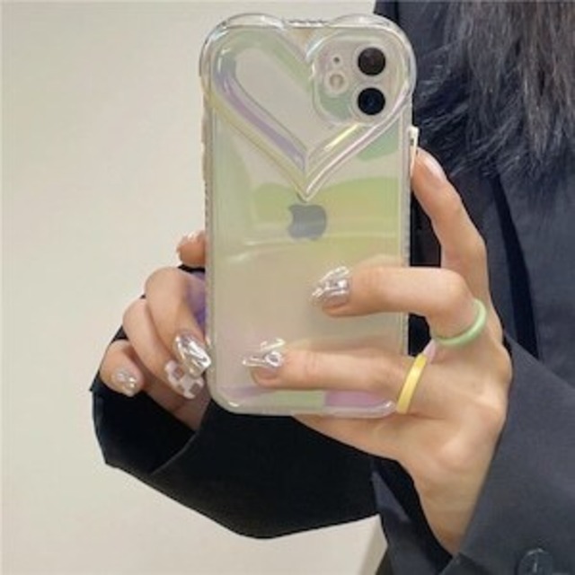 iPhoneケース iPhone13 iPhone12 オーロラ 虹色 ハートケース アート きれい おしゃれ かわいい 1067