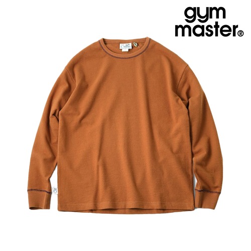 gym master ジムマスター ブロックインレー クルーネック メンズ ロンT 長袖Tシャツ インレー コットン100% 無地 配色リブ クルーネック ジムマスター オフィスカジュアル G833787 オレンジ