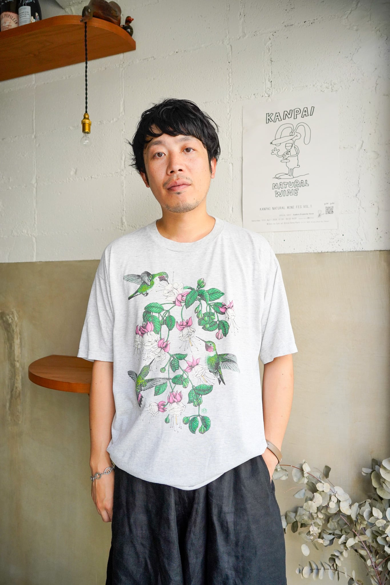 【1990s】"Cotton Grove Designs" Hummingbird & Fuchsia Botanical T-shirts / 6-199