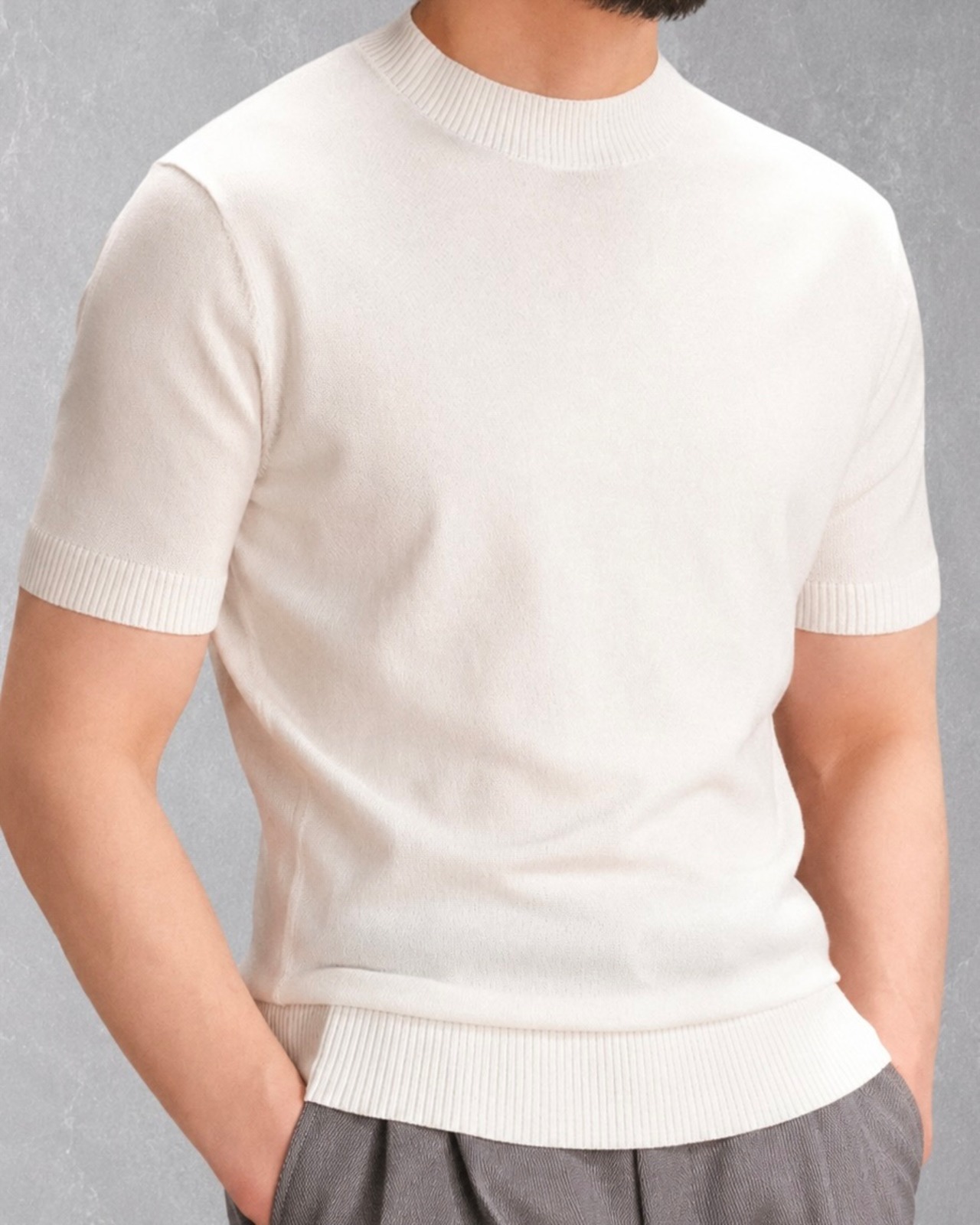 【高密絹編】シルク混ニットTシャツ