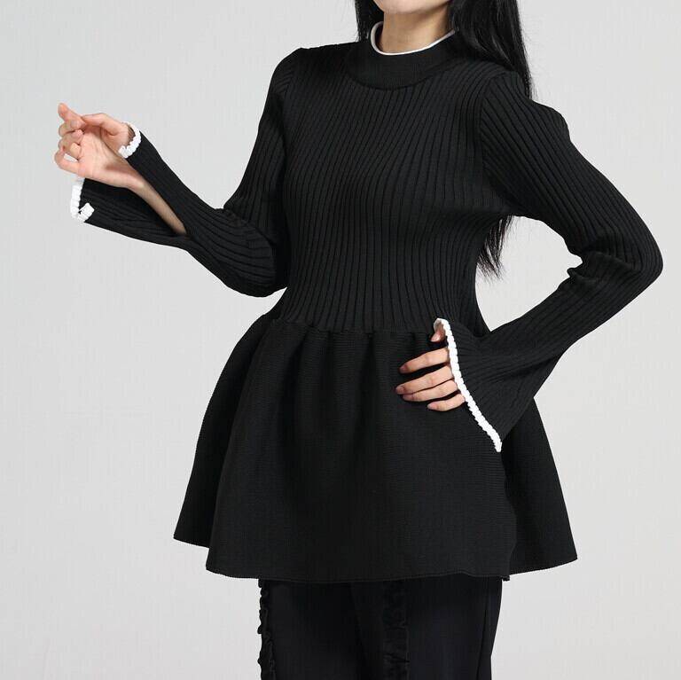 フレアペプラムリブニットチュニック