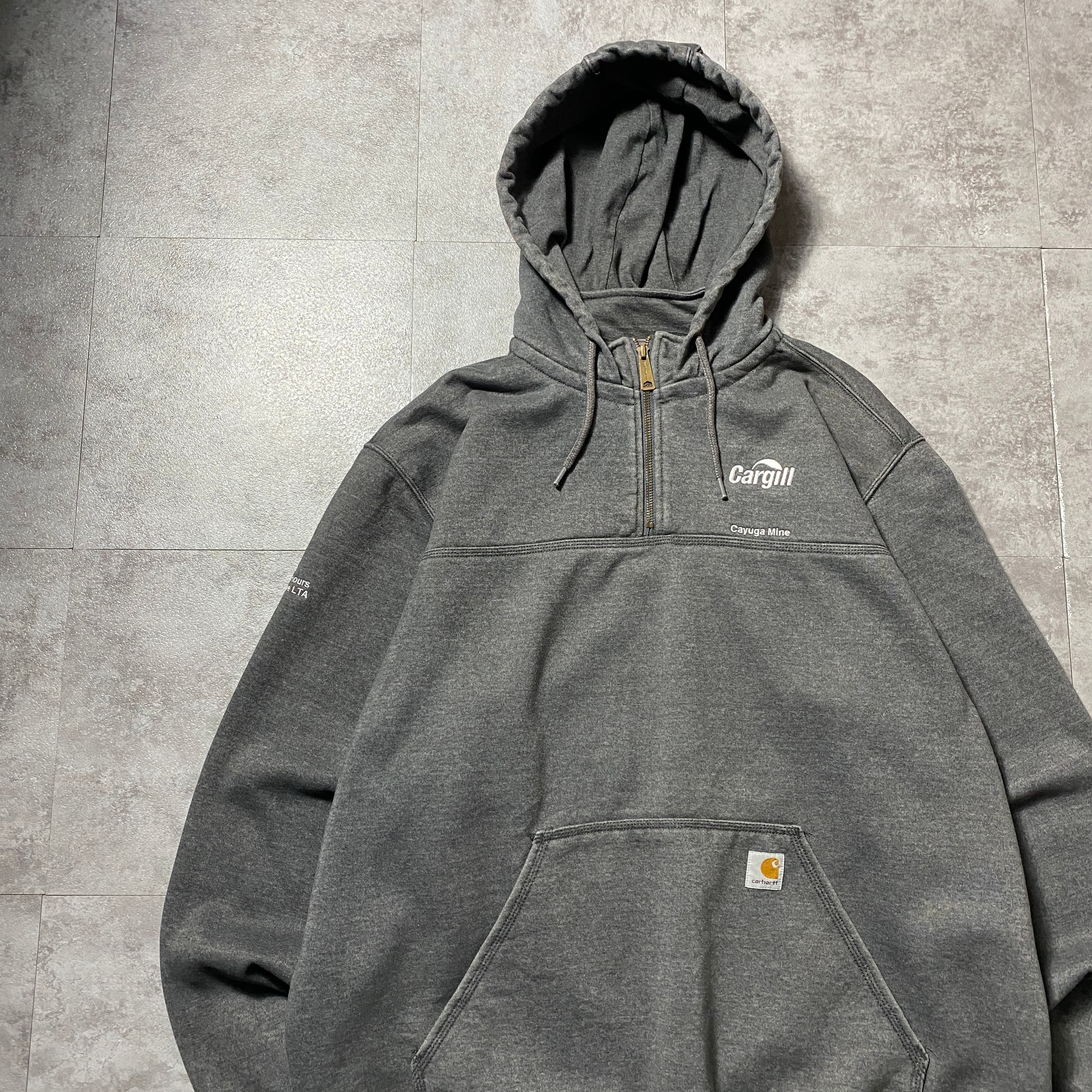 Size:XL】carhartt カーハート ハーフジップ 刺繍企業ロゴ ヘビー