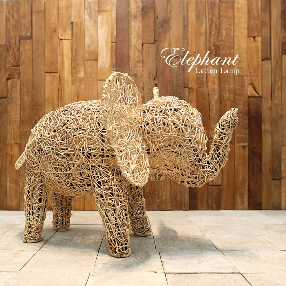 ラタン　象型　フラワースタンド　ゾウ ラタン編み ☆ダンボみたいな可愛らしいゾウさんの間接照明☆L18