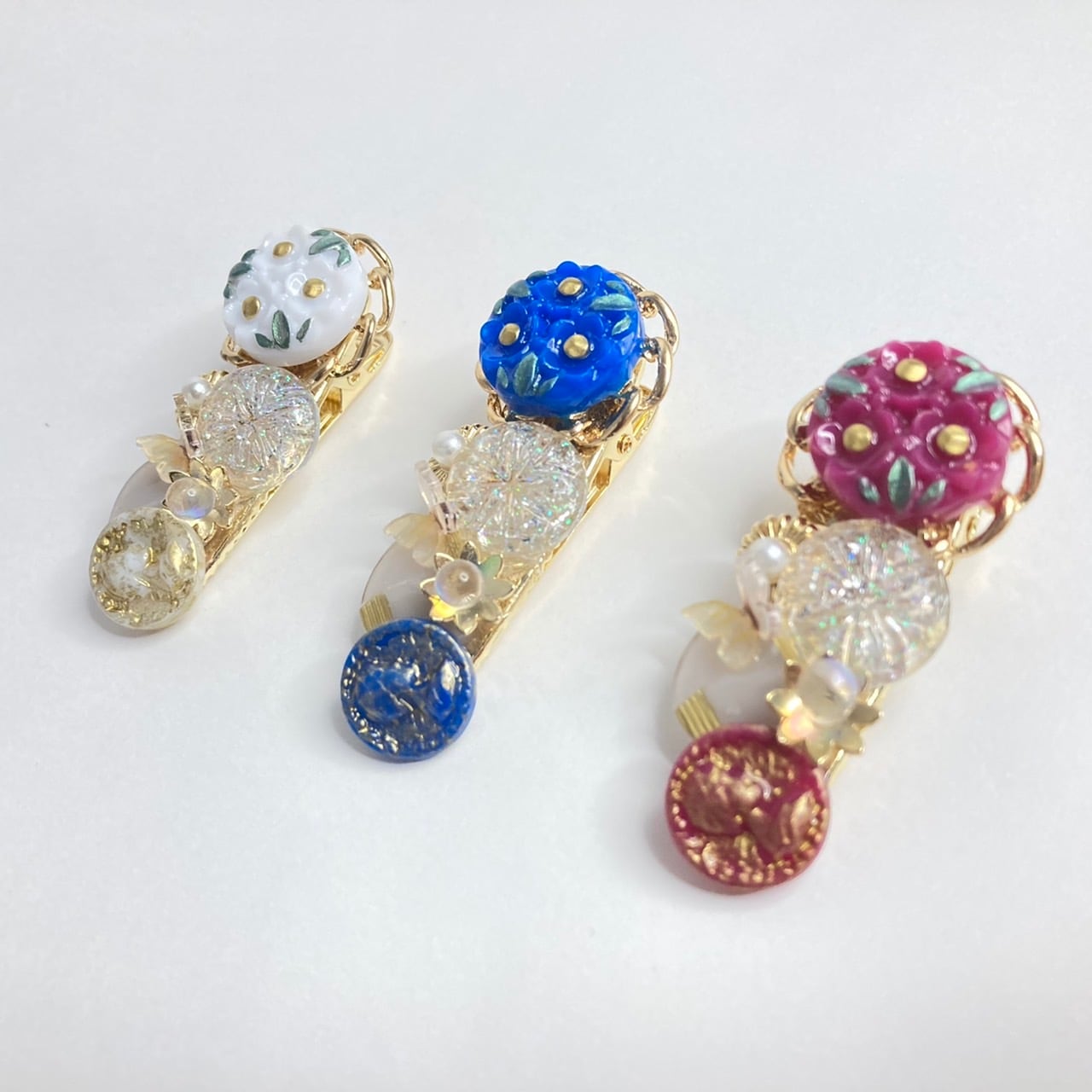 アンティーク風ボタン ヘアクリップ こっくりカラー 秋 冬 上品 ヘア