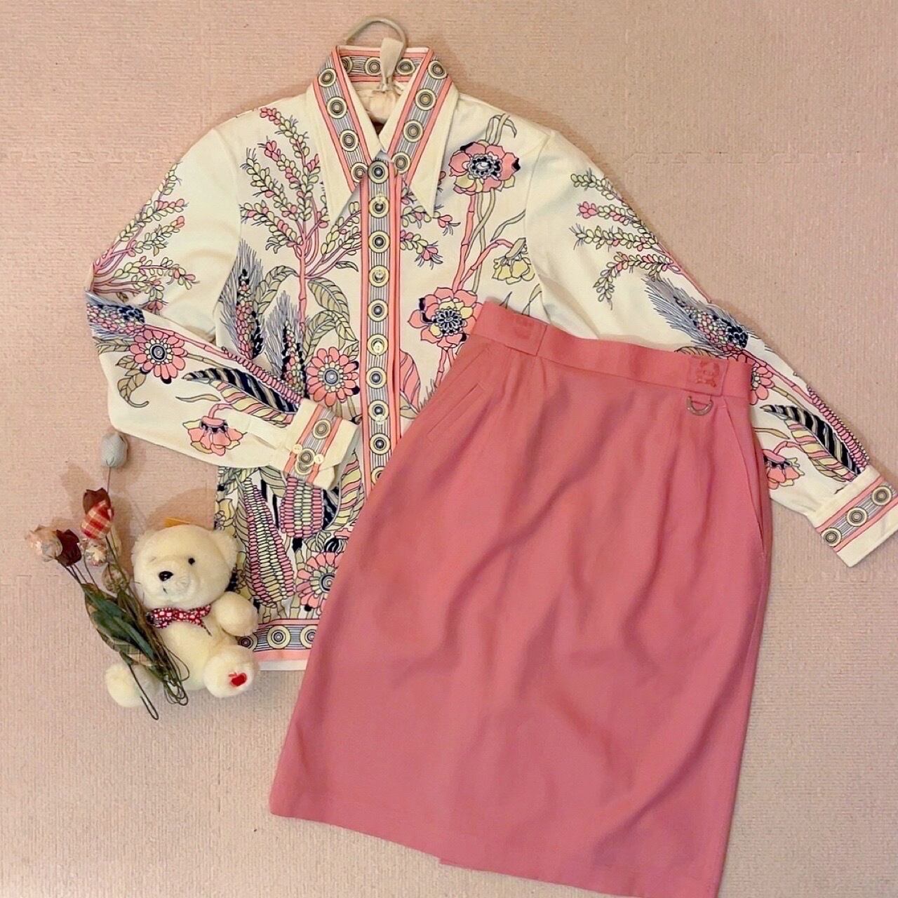 pink yellow botanical blouse