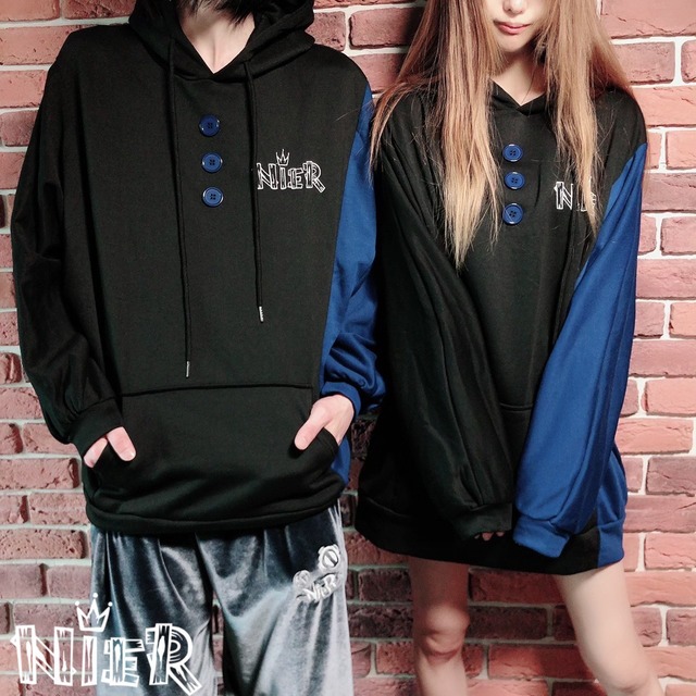 FRONT 3BUTTON HOODIE【袖BLUE】