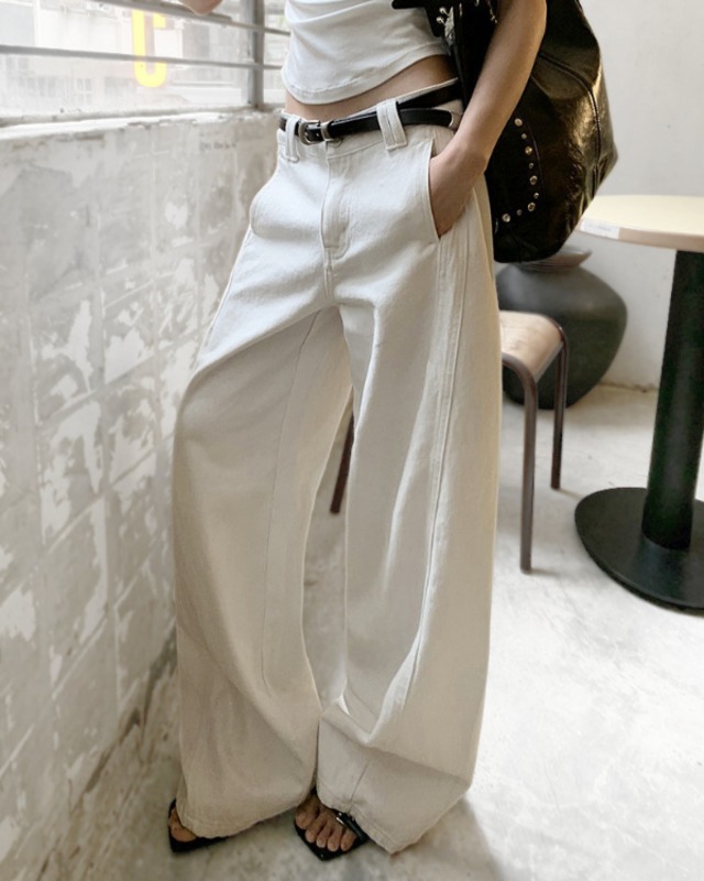 White wide-leg denim pants　TH3749