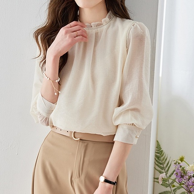 フリル襟シアースリーブブラウス Me1464