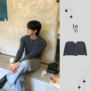 Pigment Ribbed Henley Neck Long Sleeve Knit (2color)