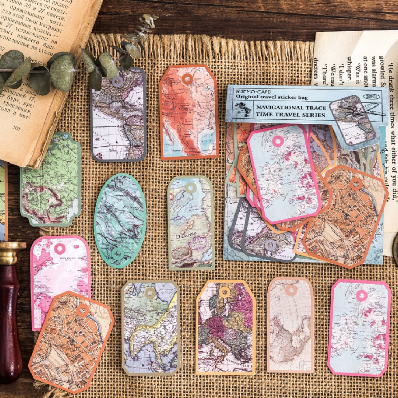 1920年デッドストック紙ラベル10枚＊ジャンクジャーナル ヴィンテージ 飴色焼けグラシン紙 ペーパーバック20p ジャンク