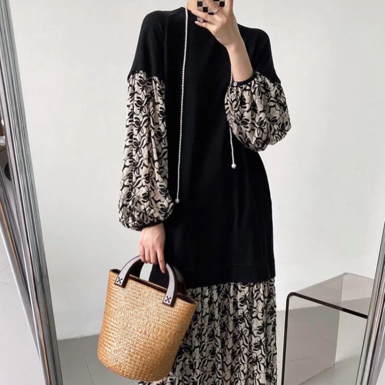 ステッチフラワースウェットドッキングドレス281702