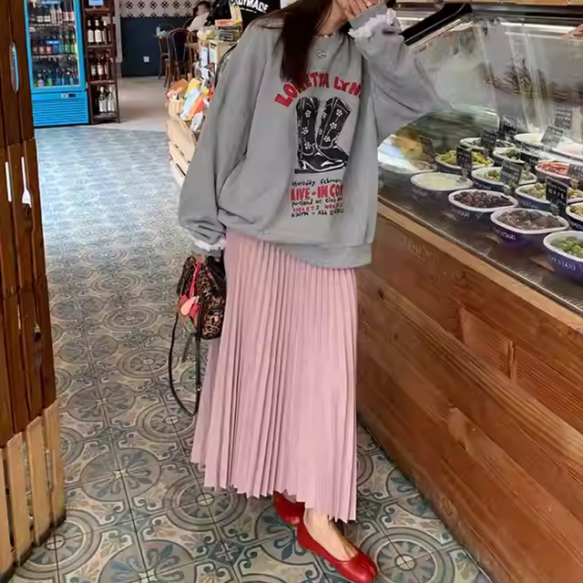 【ハイウエストプリーツ ロング丈スカート】P00823