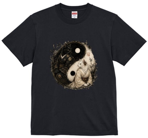 「陰陽に寄り添う、白と黒の雅」 Tシャツ 半袖