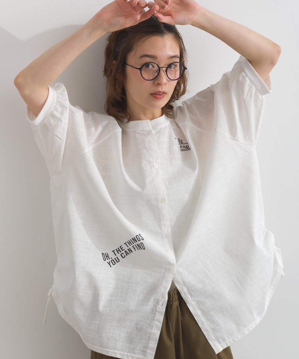 K262016 スラブ布帛2WAYランダムロゴプルオーバー / Slub Fabric 2WAY