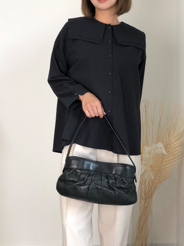 CHANEL シャネル ショルダーバッグ ブラック ロゴ レザー マトラッセ セミショルダーバッグ vintage ヴィンテージ オールド mwt523